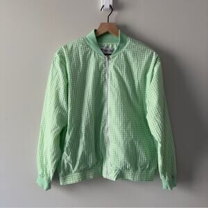 Vintage 80s Lavon Gingham Full Zip Jacket Shoulder Pads windbreaker pockets L